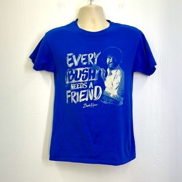 Bob Ross - Every Bush Needs A Friend Graphic Blue Short Sleeve Tee Size Small - Picture 2 of 8